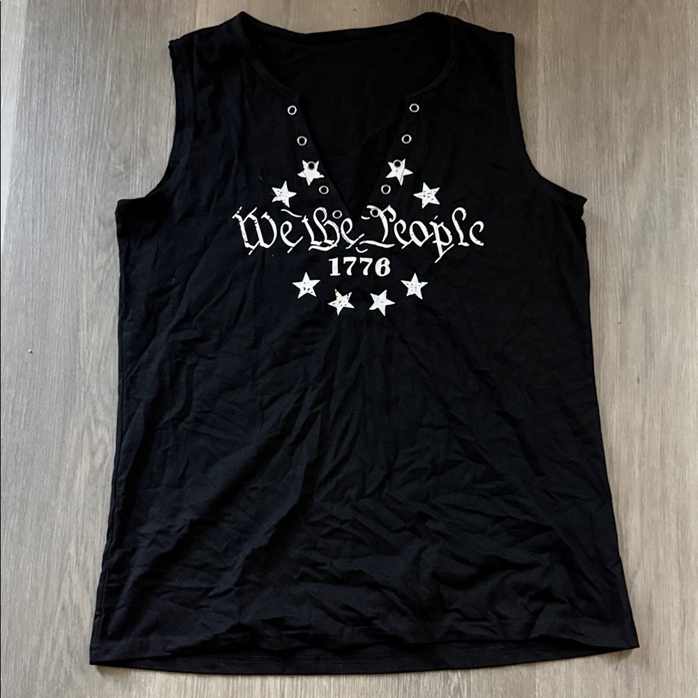Black Sleeveless Top with Graphic Design